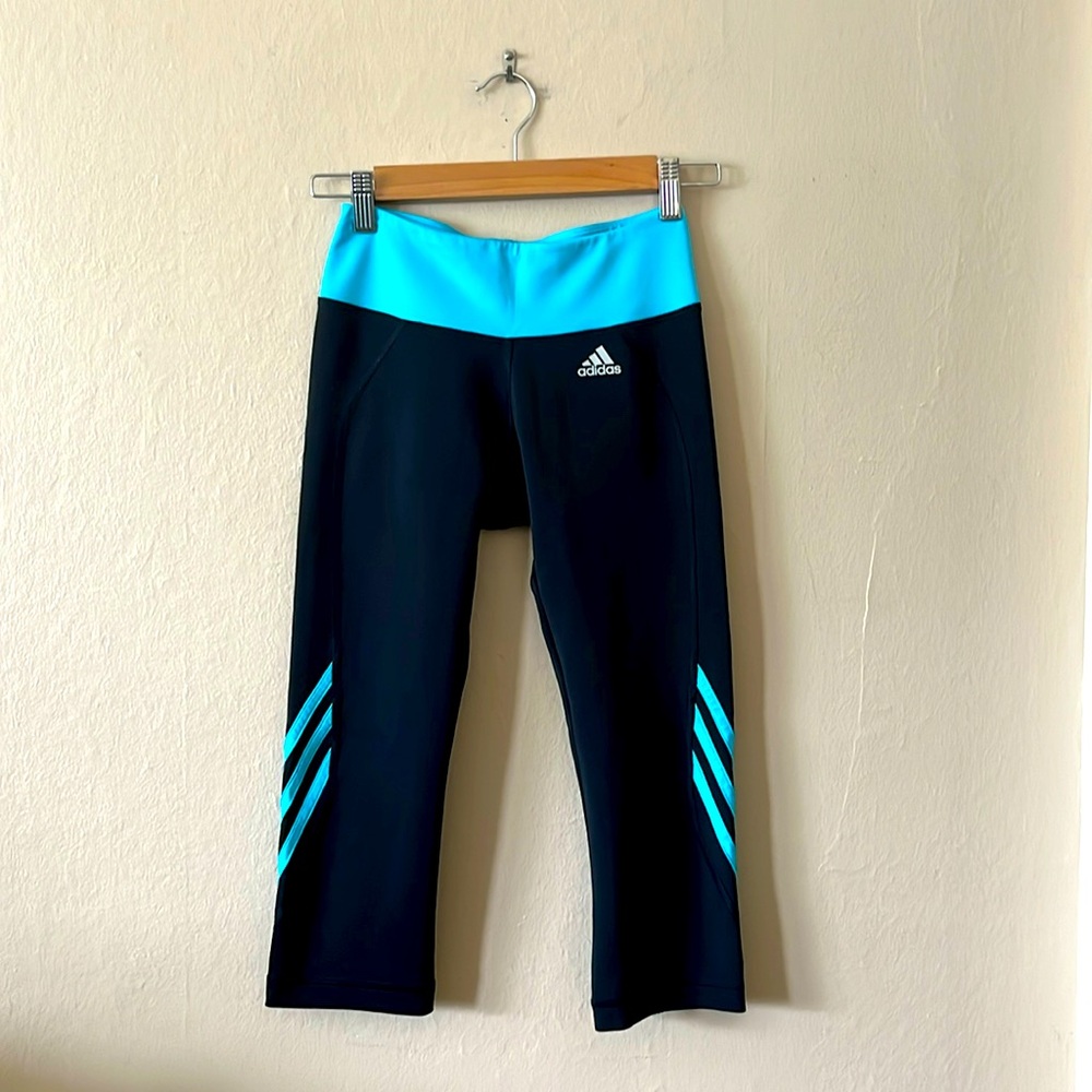 Adidas Black Blue Climalite Capri Workout Leggings Tights S
